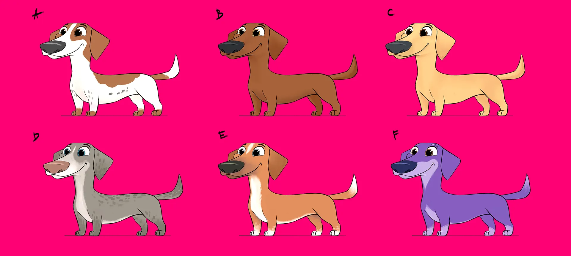 Character design process images for our 3D animated characters case study for DNA called Joyful Animals.
