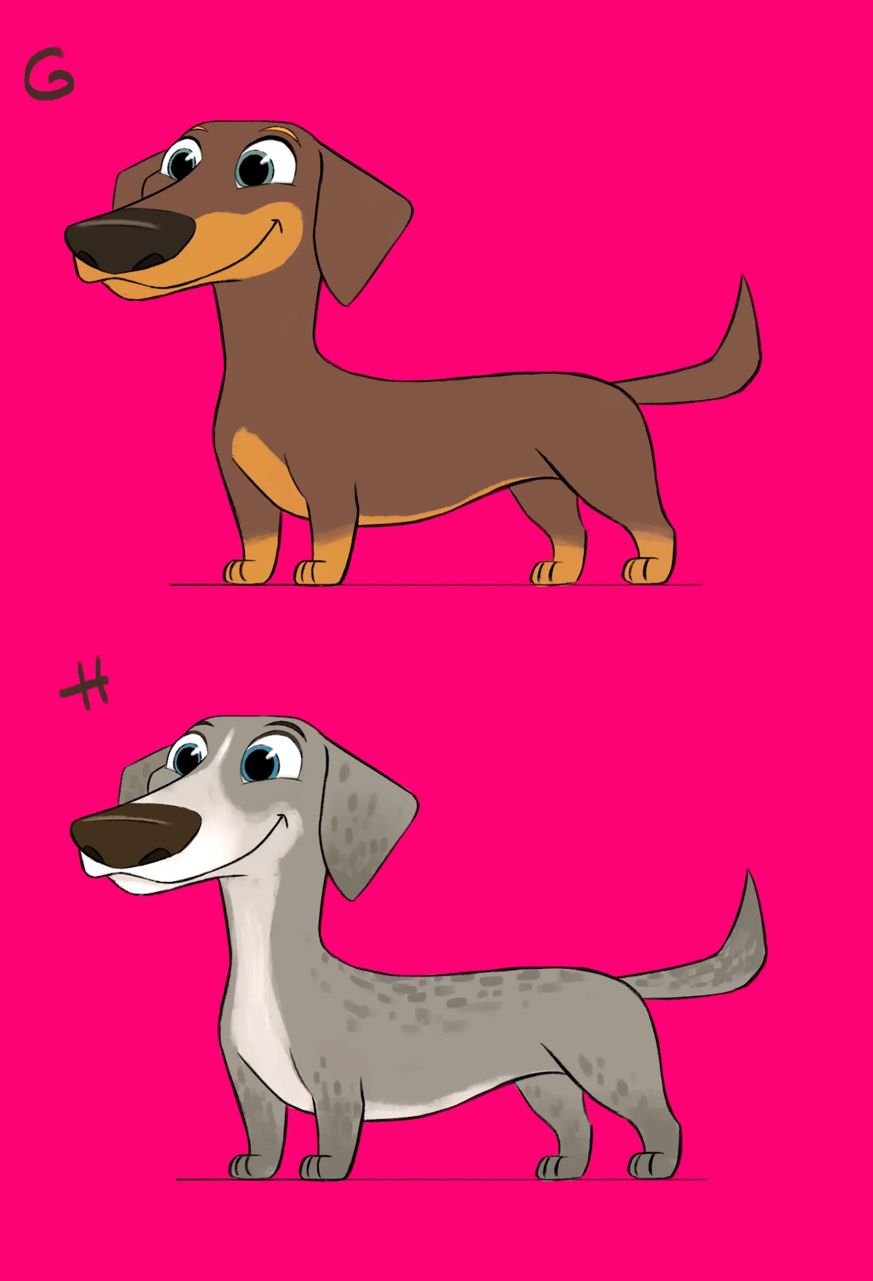 Character design process images for our 3D animated characters case study for DNA called Joyful Animals.