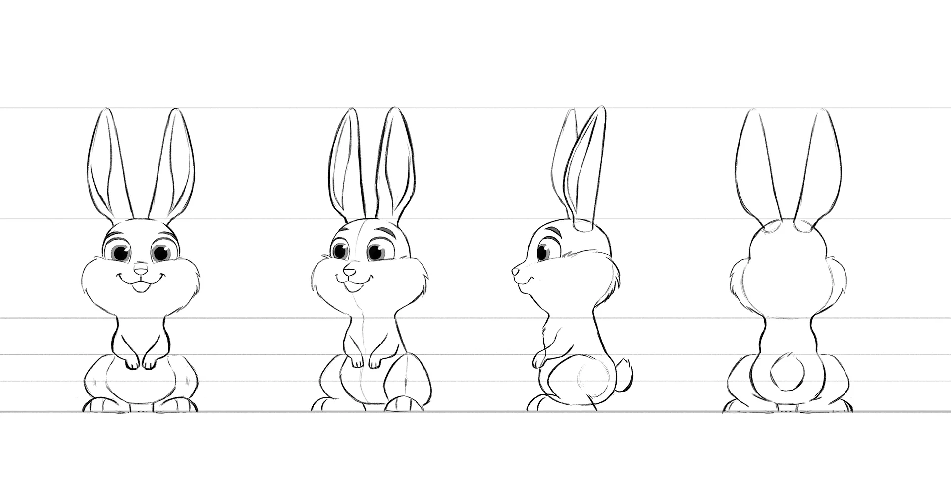 Character design process images for our case study for DNA Joyful Animals showing a turnaround image.