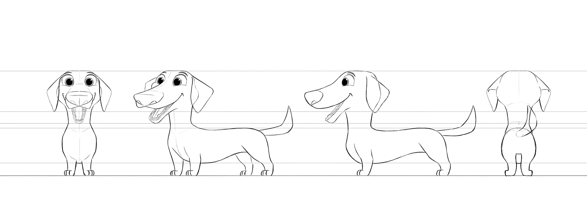Character design process images for our case study for DNA Joyful Animals showing a turnaround image.