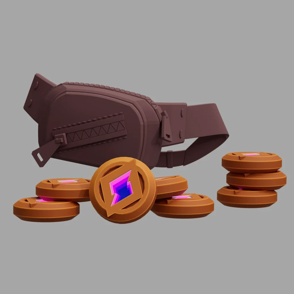 A process image from the Brink Helsinki case study: 3D rendered game assets, from a production made for Supercell's mo.co game. In the image there is a rough rendering of a 3D model of the asset.