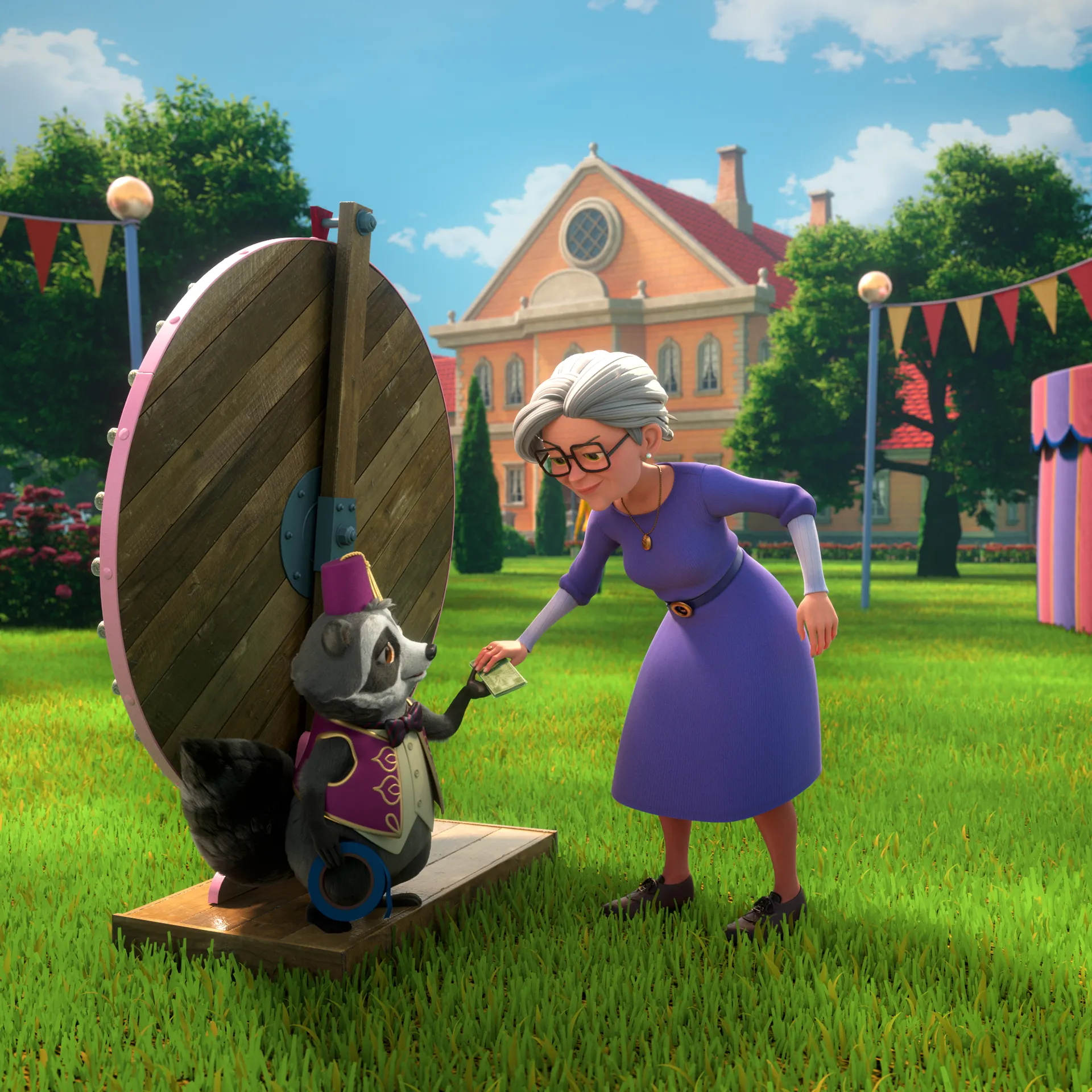 Screengrab from the final animation for Metacore's Merge Mansion Raccoon Riddle animation - a 3D animated user acquisition video.