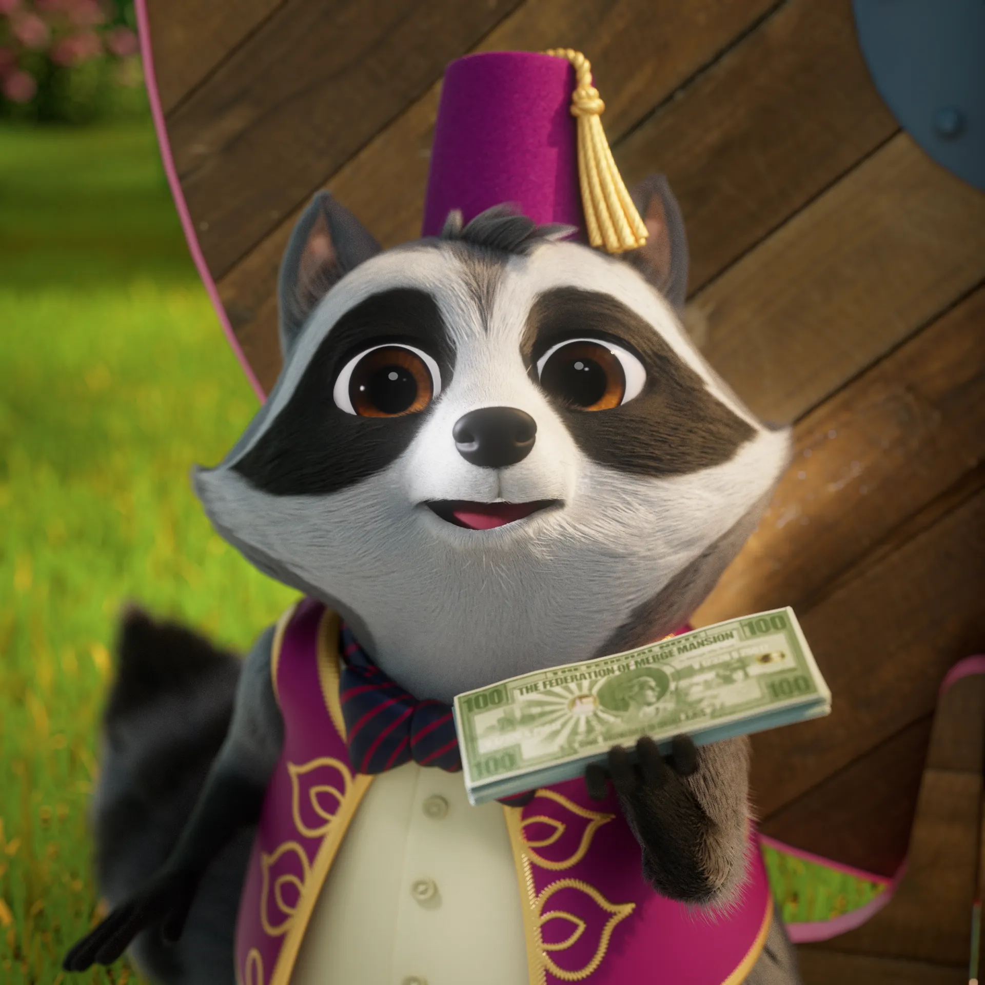 Screengrab from the final animation for Metacore's Merge Mansion Raccoon Riddle animation - a 3D animated user acquisition video.