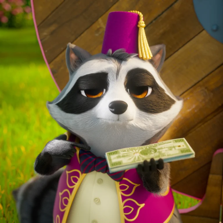 Featured image for the Brink Helsinki case study: Metacore Merge Mansion - Raccoon Riddle - a 3D animated user acquisition video production. The image is featuring Patches, a mischievous raccoon.