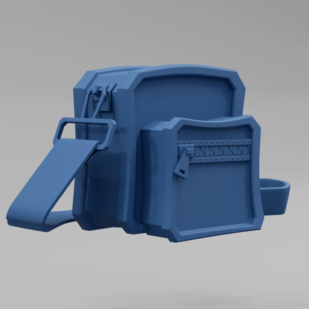 A process image from the Brink Helsinki case study: 3D rendered game assets, from a production made for Supercell's mo.co game. In the image there is a rough rendering of a 3D model of the asset.