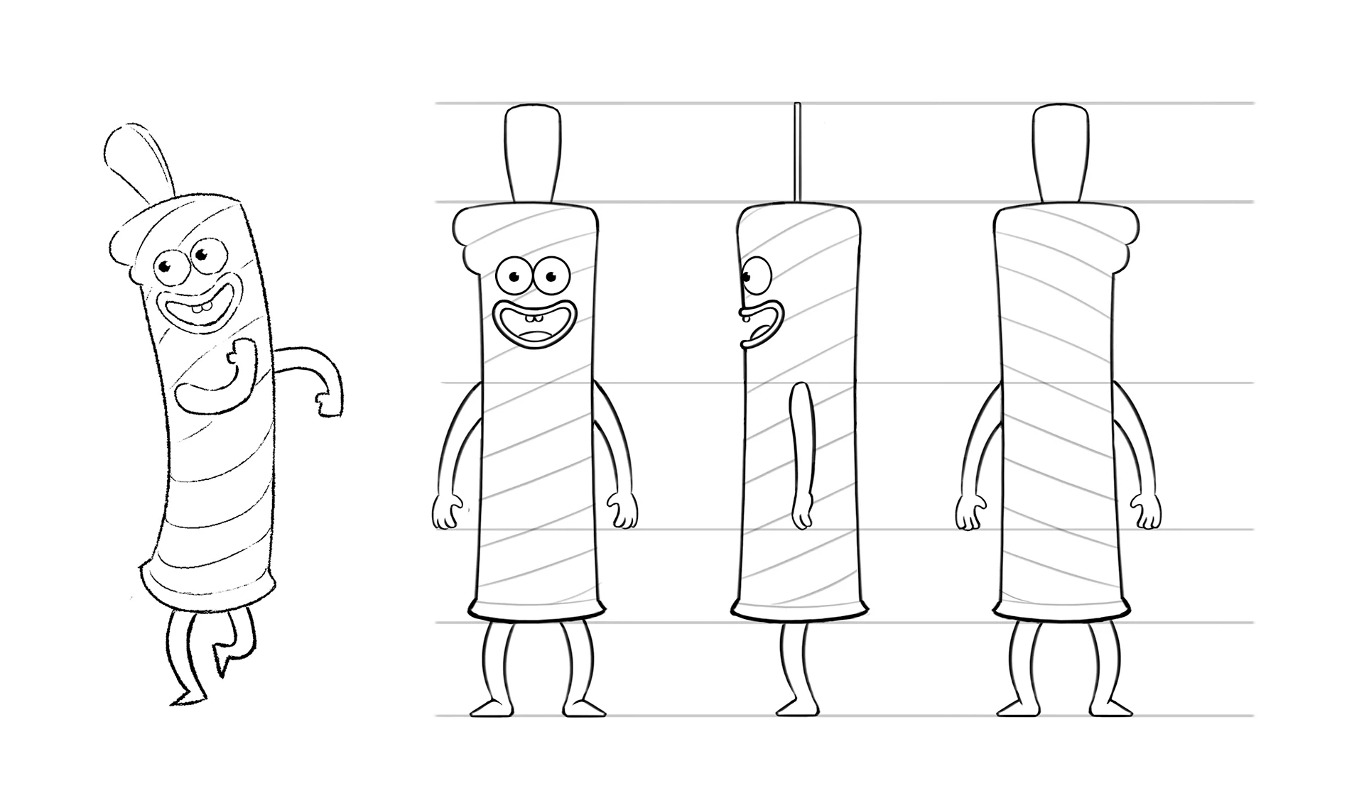 Character turnaround images for the S-Market Ice Creams Animation production.