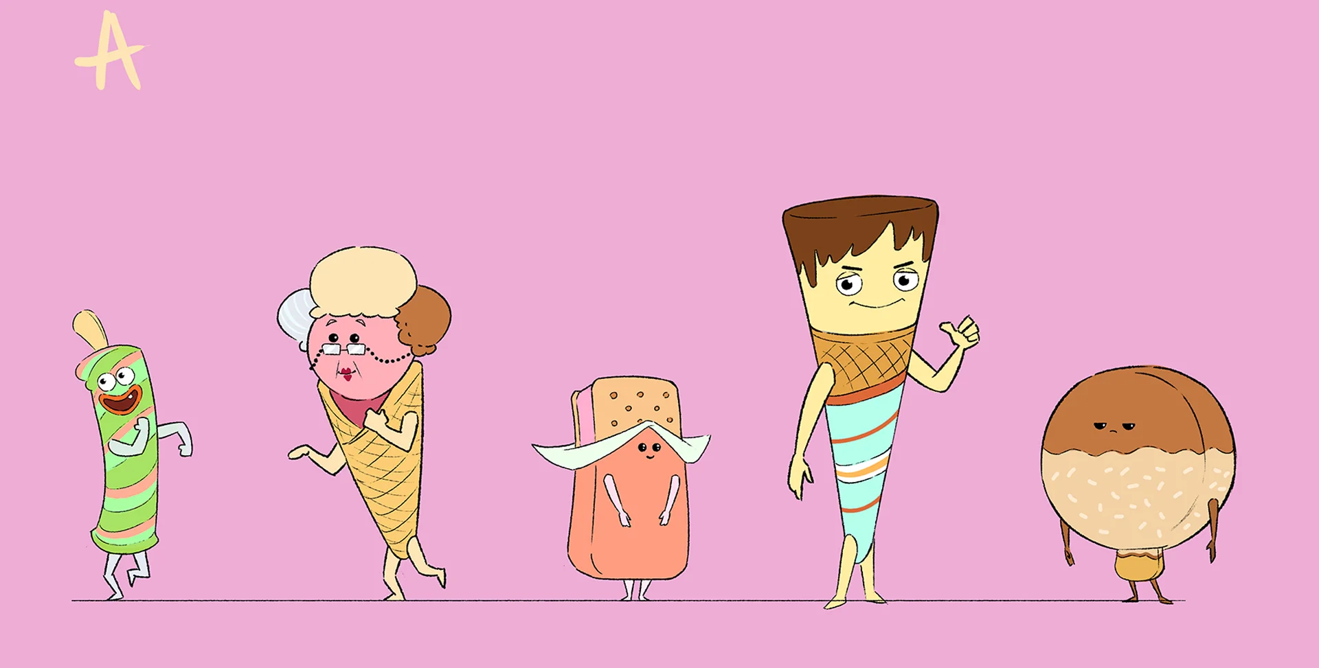 Color sketch image from the Brink Helsinki case study: S-Market Ice Cream Character Animation.
