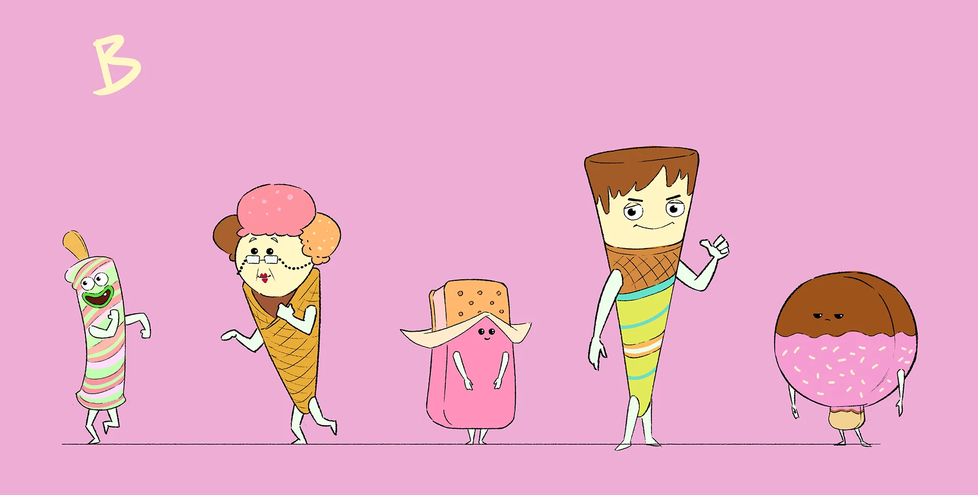Color sketch image from the Brink Helsinki case study: S-Market Ice Cream Character Animation.