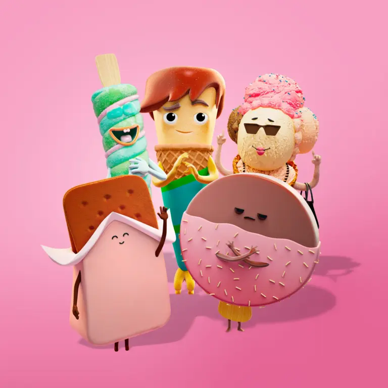 Featured image for the Brink Helsinki case study: S-Market Ice Creams, a 3D ice cream character animation production.