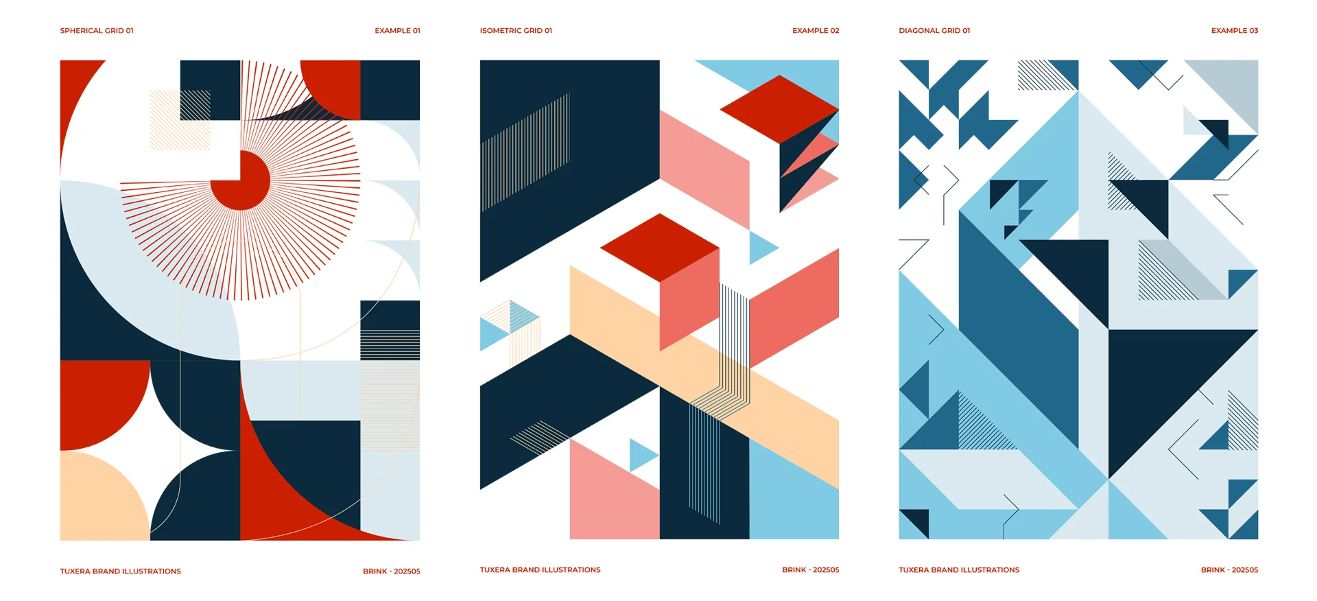 Example geometric illustrations from the Tuxera Brand Asset Graphics case study.