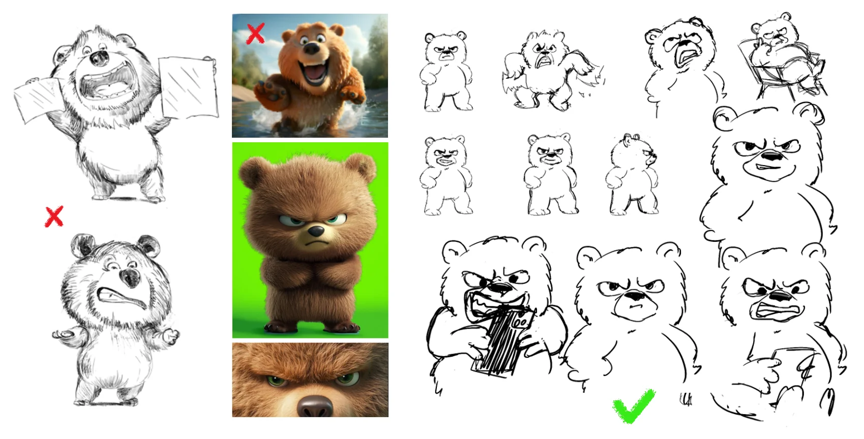 Initial design sketch document showing how the Giga Bear character starts taking shape.