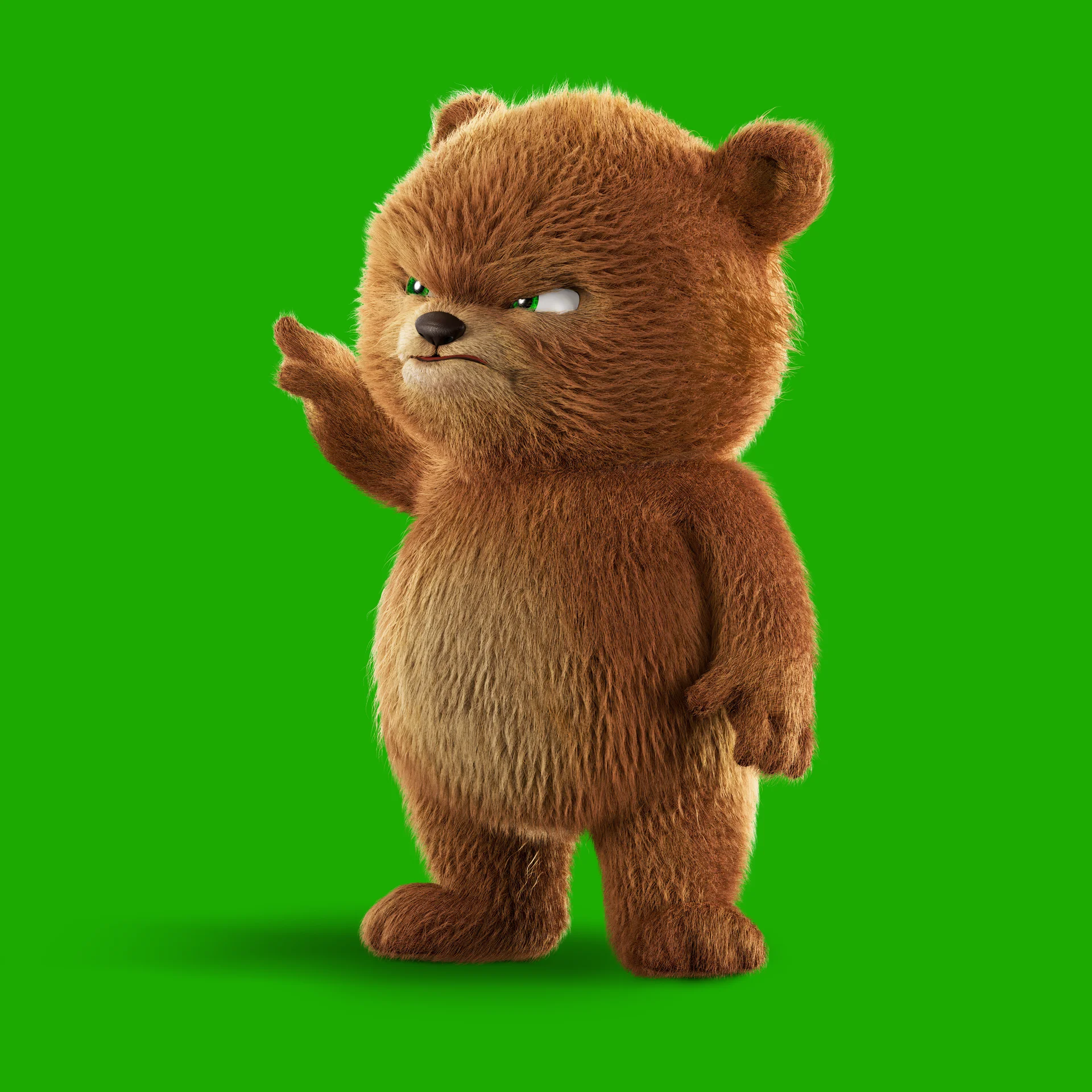 A high resolution still image from the Giga Bear production by Brink Helsinki - featuring a furry 3D bear character.