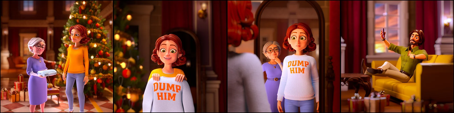 A collection of animation styleframes from the Merge Mansion "Dump Him" Character Animation for Game Marketing case study.