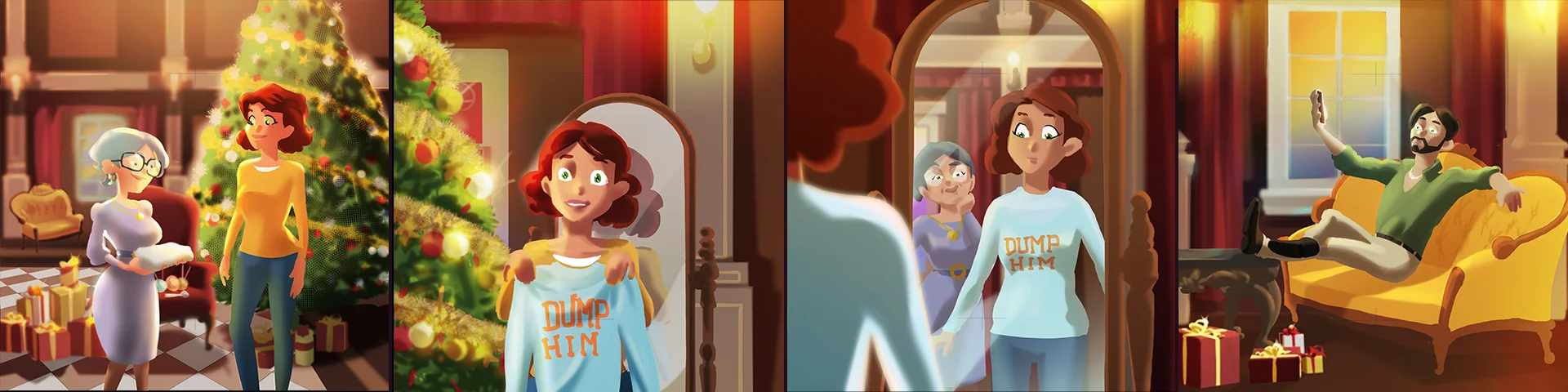 A color script for the Merge Mansion animation "Dump Him". This is a part of a character animation for game marketing case study by Brink Helsinki