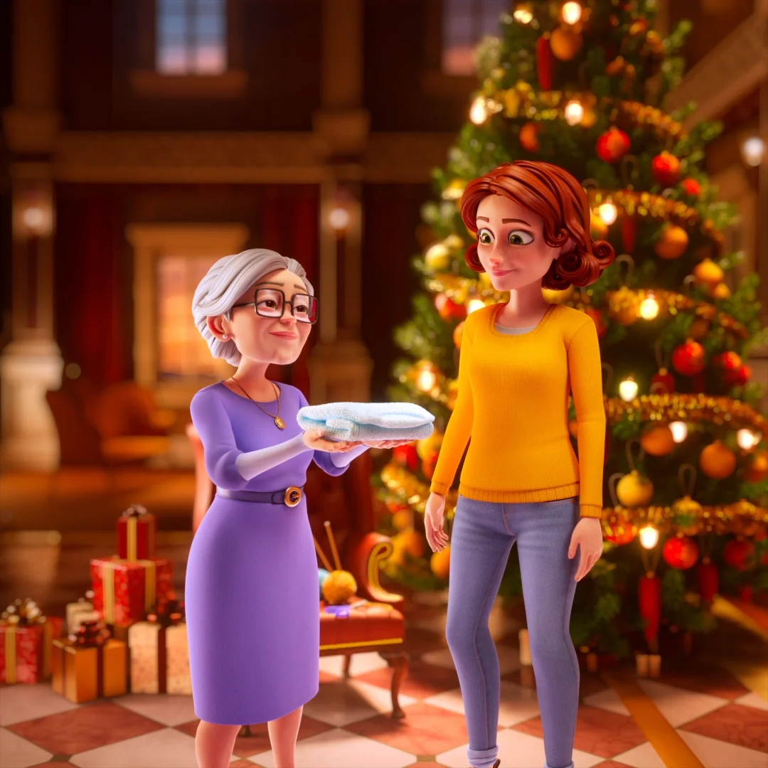 A still frame from the final animation for Merge Mansion "Dump Him". This image is a part of a case study by Brink Helsinki in making character animation for game marketing.