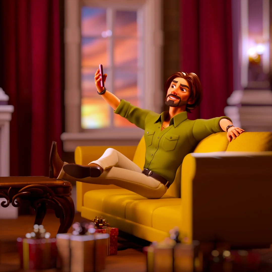 A still frame from the final animation for Merge Mansion "Dump Him". This image is a part of a case study by Brink Helsinki in making character animation for game marketing.