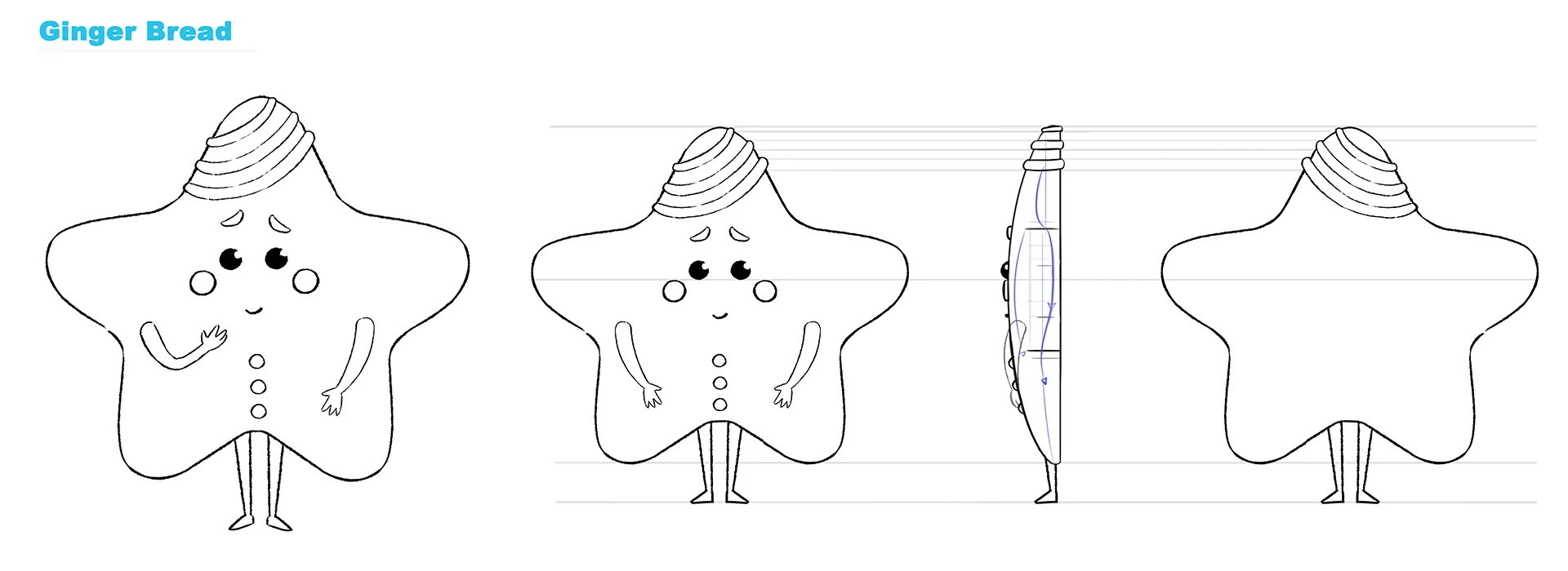 A character design sheet from a 3D character animation case study by Brink Helsinki, a commercial made for SOK S-Market Uutuudet