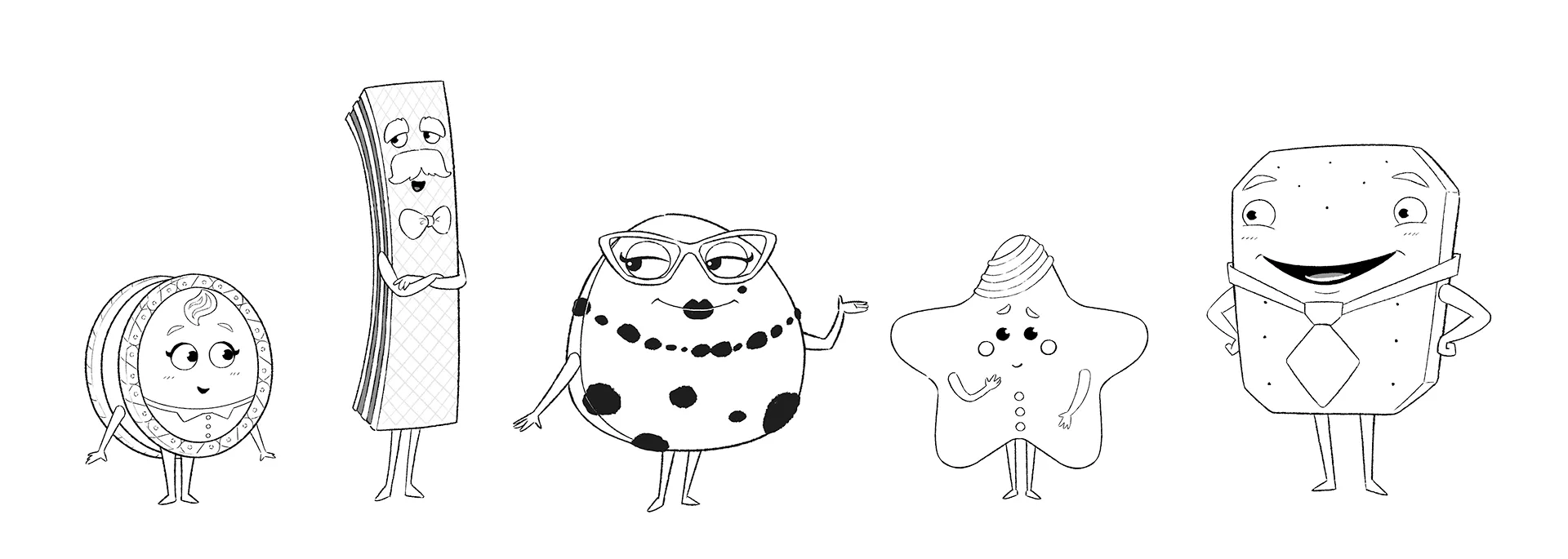 A character design sheet from a 3D character animation case study by Brink Helsinki, a commercial made for SOK S-Market Uutuudet