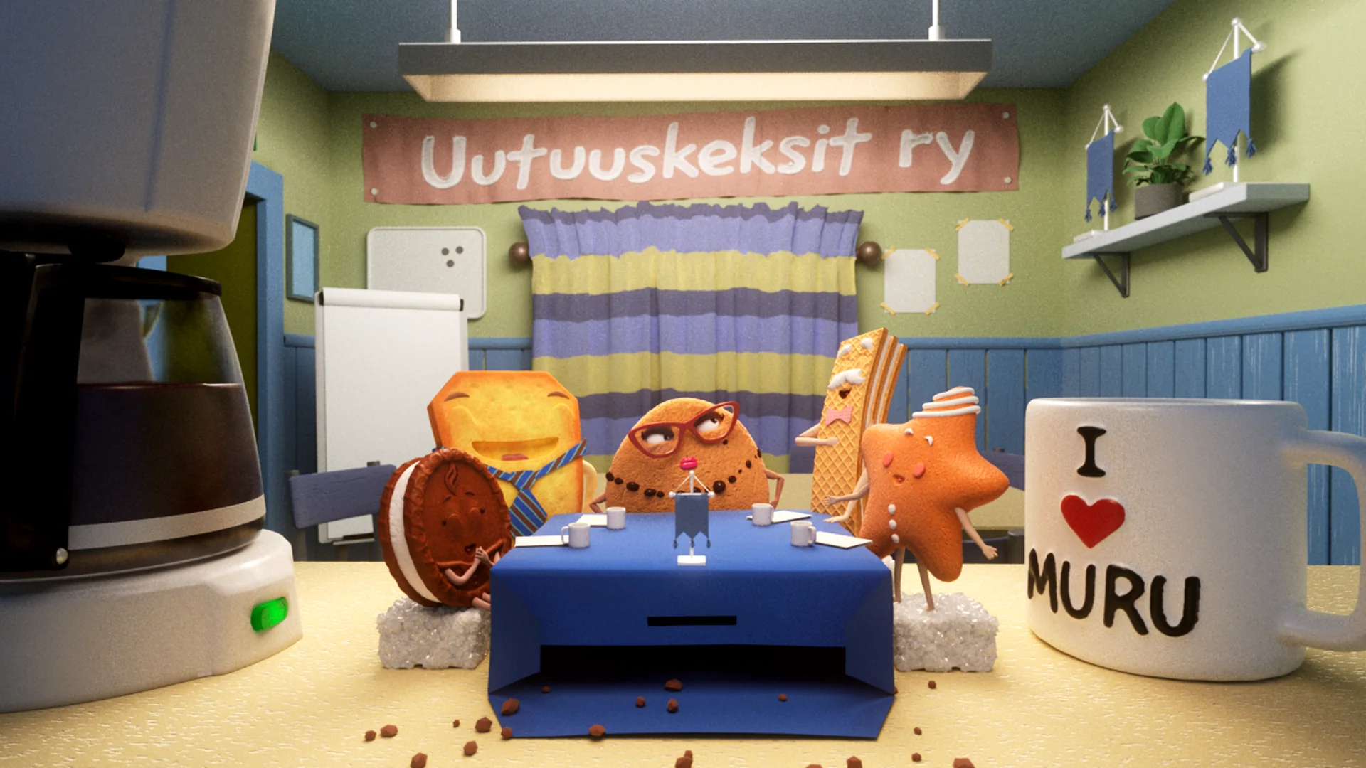 A look development render from the Brink Helsinki Case Study: Character Animation for Consumer Products. The look development idea is an initial render showing materials, lighting and overall look of the image before final rendering.