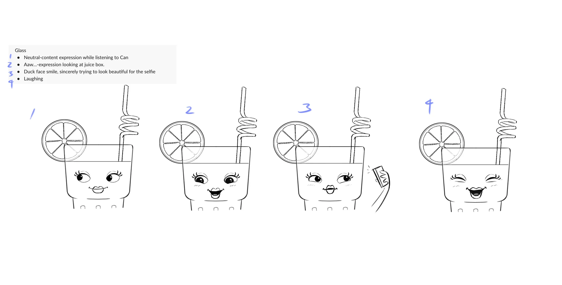 Character expression sheet from a Brink Helsinki Case Study: Character Animation for Consumer Products - an animated marketing commercial made for SOK / S-Ryhmä