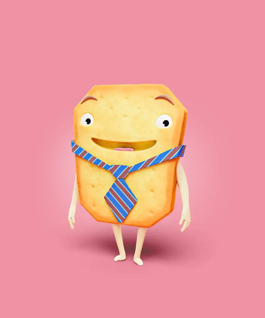 High Resolution still image from one of the characters in the SOK S-Market campaign for Uutuustuotteet. The image is used in a case study by Brink Helsinki - Character Animation for Consumer Products