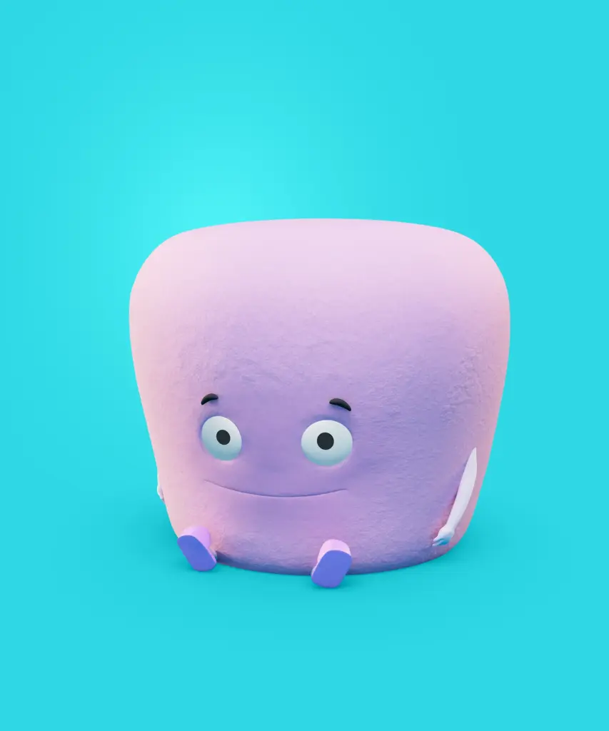 High Resolution still image from one of the characters in the SOK S-Market campaign for Uutuustuotteet. The image is used in a case study by Brink Helsinki - Character Animation for Consumer Products