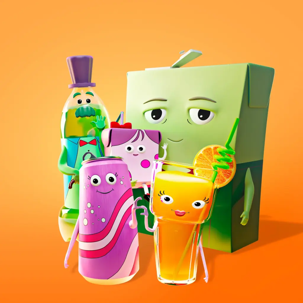 OOH Print image from the Brink Helsinki Case Study: Character Animation for Consumer Products. This is a high resolution render of a group of characters made for the production for SOK / S-Market Uutuudet.