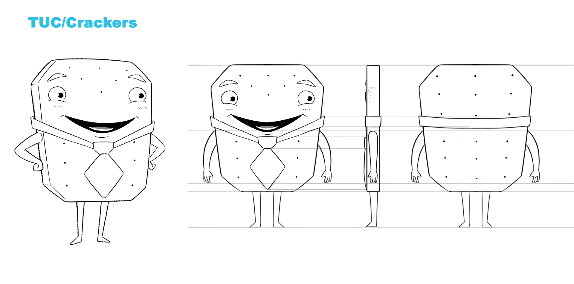 A character design sheet showing turns from a character designed by Brink Helsinki for SOK S-Market Uutuudet character animation production - a 3D animated commercial for S-Market Uutuus products