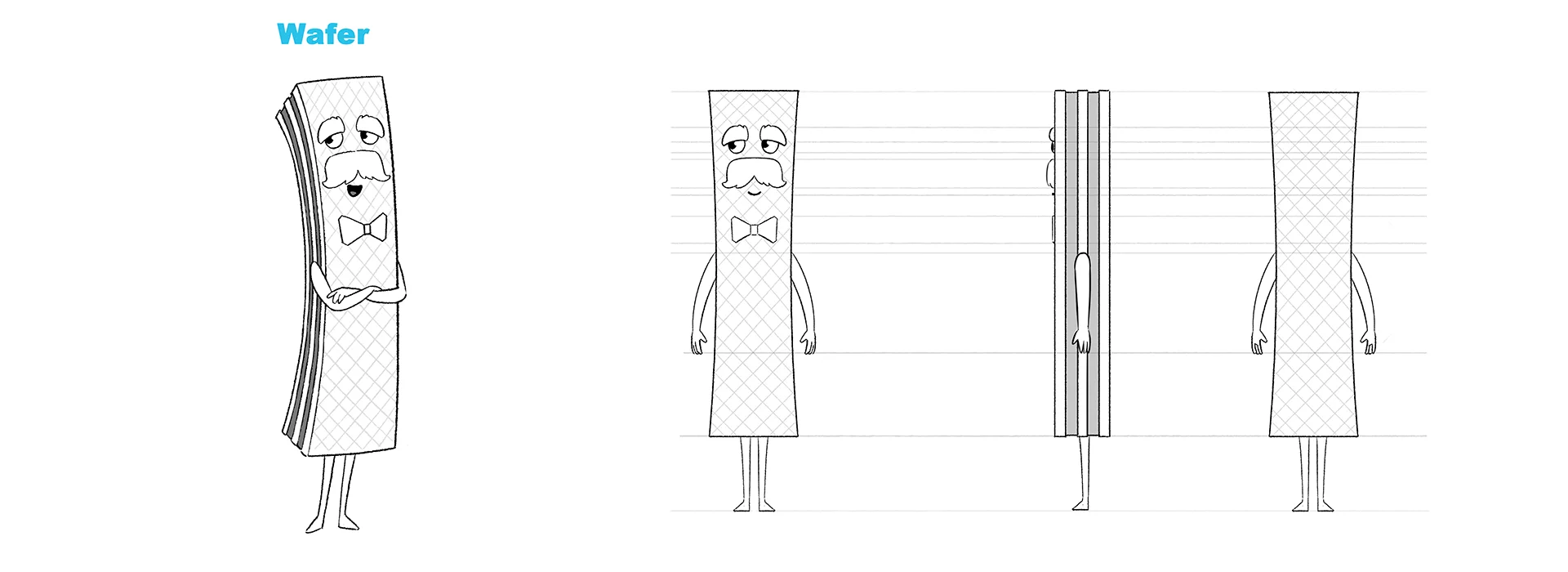 A character design sheet from a 3D character animation case study by Brink Helsinki, a commercial made for SOK S-Market Uutuudet