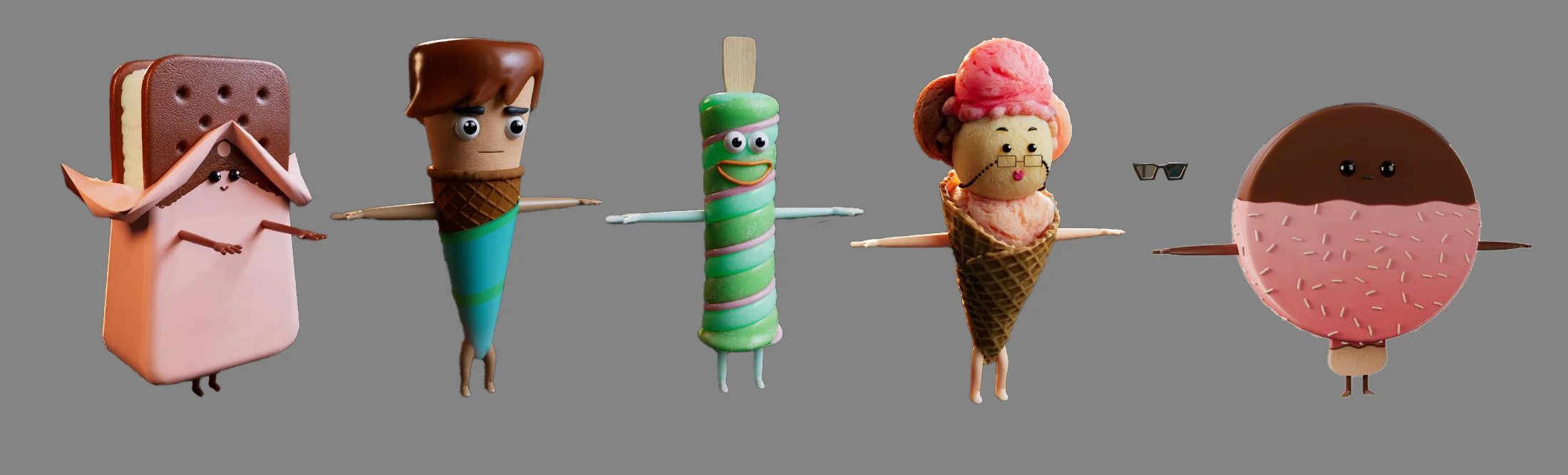 A look development render from the Brink Helsinki Case Study: Character Animation for Consumer Products. The look development idea is an initial render showing materials, lighting and overall look of the image before final rendering.