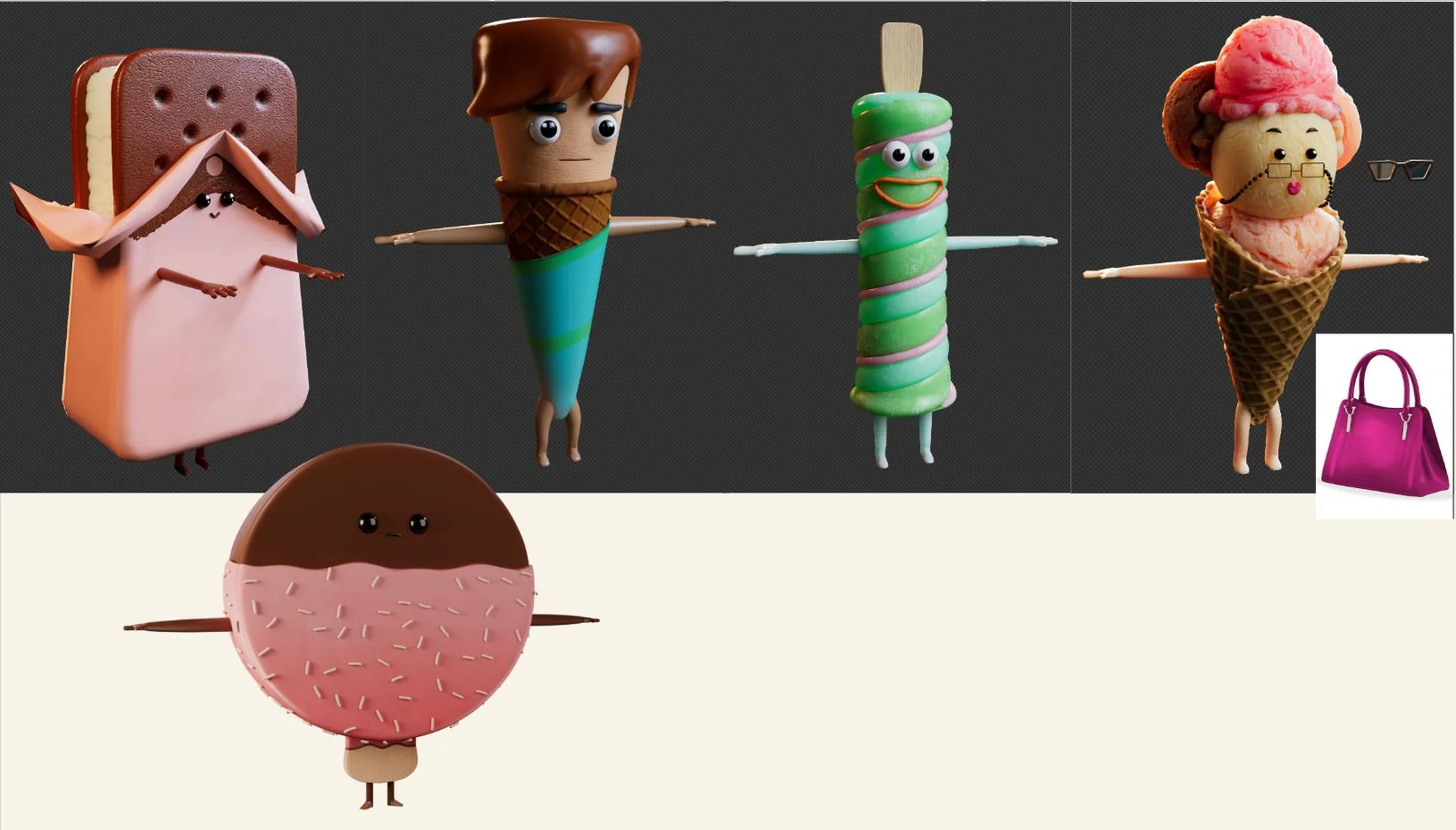 A look development render from the Brink Helsinki Case Study: Character Animation for Consumer Products. The look development idea is an initial render showing materials, lighting and overall look of the image before final rendering.