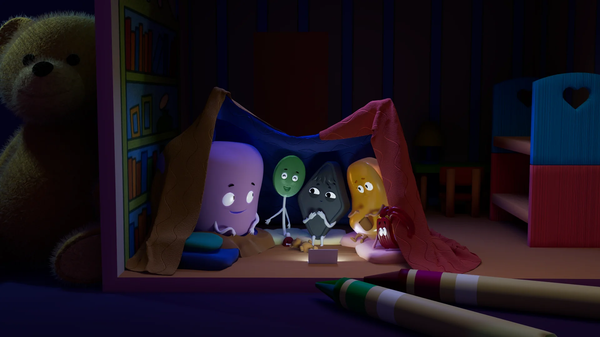 A look development render from the Brink Helsinki Case Study: Character Animation for Consumer Products. The look development idea is an initial render showing materials, lighting and overall look of the image before final rendering.