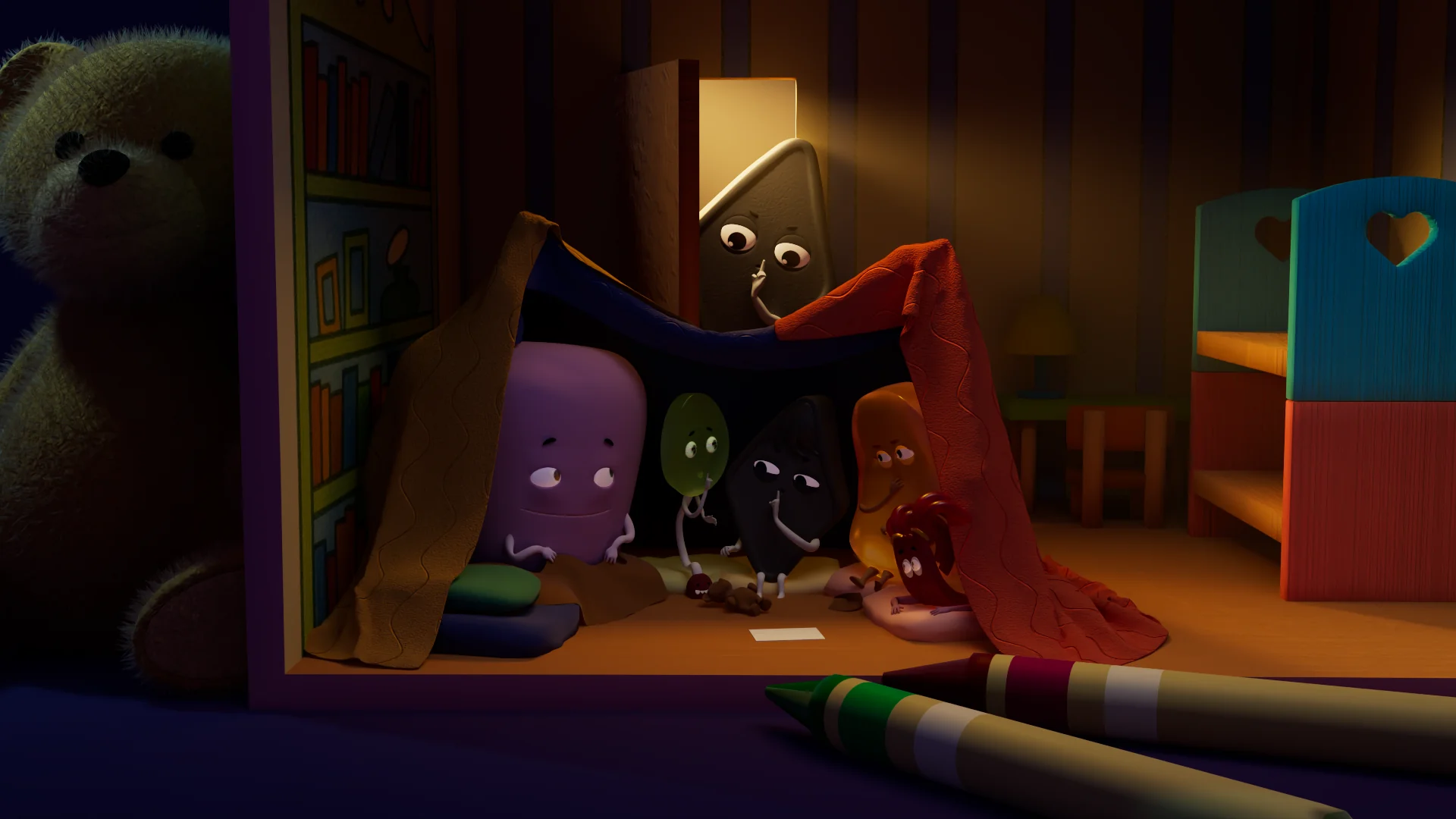 A look development render from the Brink Helsinki Case Study: Character Animation for Consumer Products. The look development idea is an initial render showing materials, lighting and overall look of the image before final rendering.